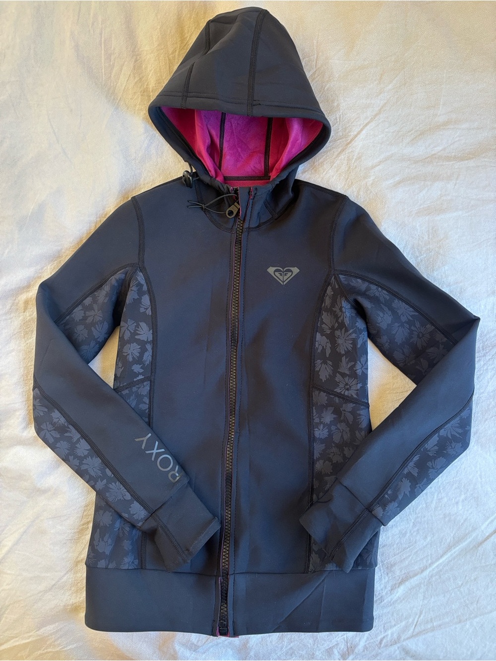 ROXY 1.0 Swell Paddle Zip Hooded Jacket Wetsuit with Pink Lining Size 2 (XS)